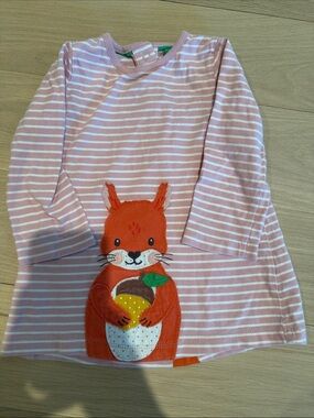 Mini Boden Pink & White Striped Dress with Orange Squirrel Applique